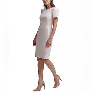 CALVIN KLEIN Lavender Scuba Crepe Sheath Dress with Bell Sleeve. Size 2.